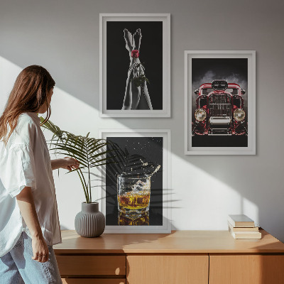 Sada obrazů do obývacího pokoje Dámské nohy růžové auto whisky