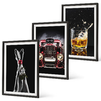 Sada obrazů do obývacího pokoje Dámské nohy růžové auto whisky