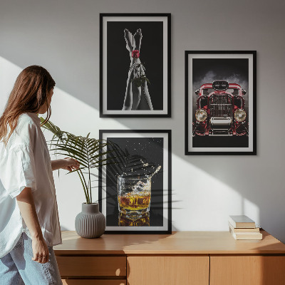 Sada obrazů do obývacího pokoje Dámské nohy růžové auto whisky