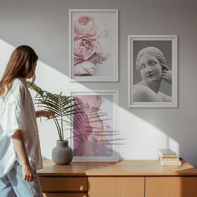 Sada 3 obrazů Abstraktní socha ženy z pivoněk