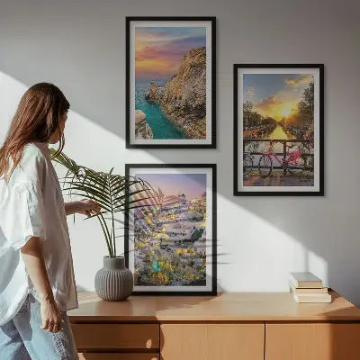 Sada obrazů do obývacího pokoje výhled na moře se západem slunce