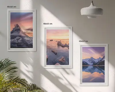 Sada obrazů do obývacího pokoje horská krajina s jezerem při západu slunce