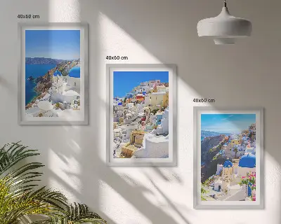 Kompozice obrazů na stěnu s motivem krajinné architektury Oia na Santorini