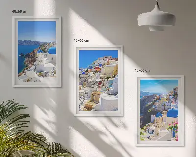 Kompozice obrazů na stěnu s motivem krajinné architektury Oia na Santorini