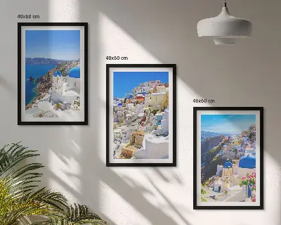 Kompozice obrazů na stěnu s motivem krajinné architektury Oia na Santorini