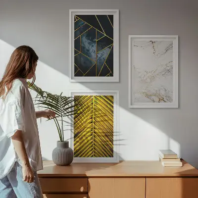 Sada obrazů do obývacího pokoje geometrické vzory a rostlinné motivy