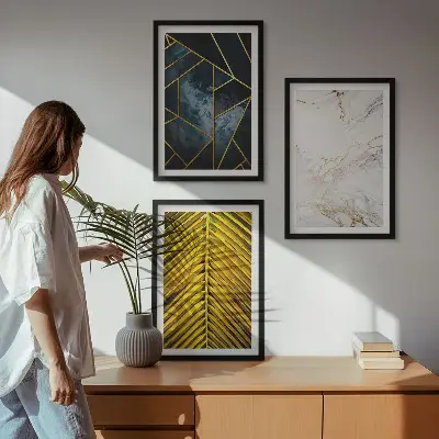 Sada obrazů do obývacího pokoje geometrické vzory a rostlinné motivy