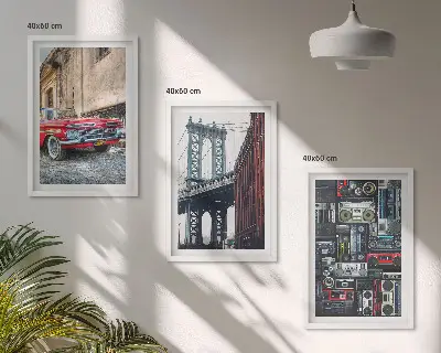 Sada 3 obrazů starý most pro auta v Brooklynu s retro nádechem