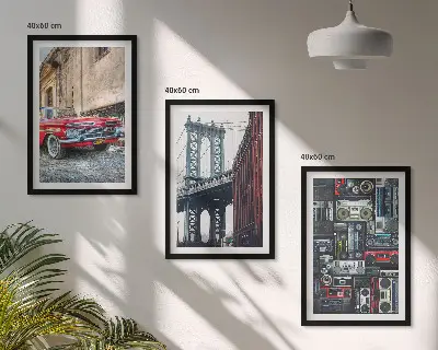 Sada 3 obrazů starý most pro auta v Brooklynu s retro nádechem