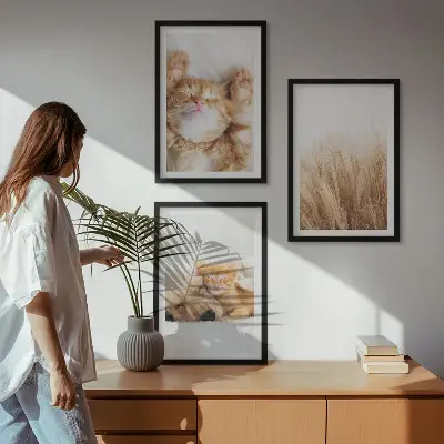 Kompozice obrazů na stěnu roztomilá zvířata kočky a psi v boho stylu