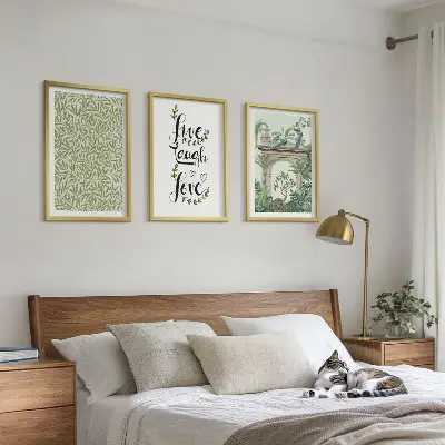 Sada 3 obrazů zelené listy s architektonickými prvky