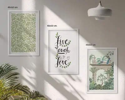 Sada 3 obrazů zelené listy s architektonickými prvky