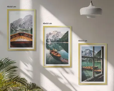 Sada 3 obrazů lodní okno na horské jezero