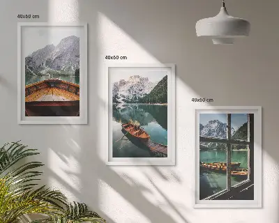 Sada 3 obrazů lodní okno na horské jezero