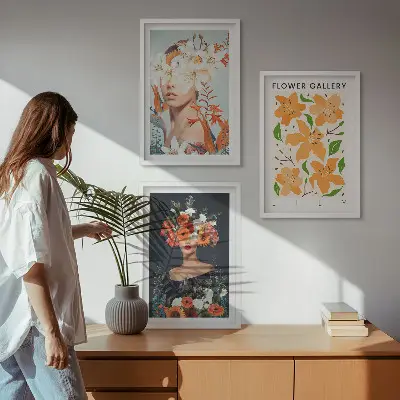 Květinové portréty s kyticemi sada 3 obrazů