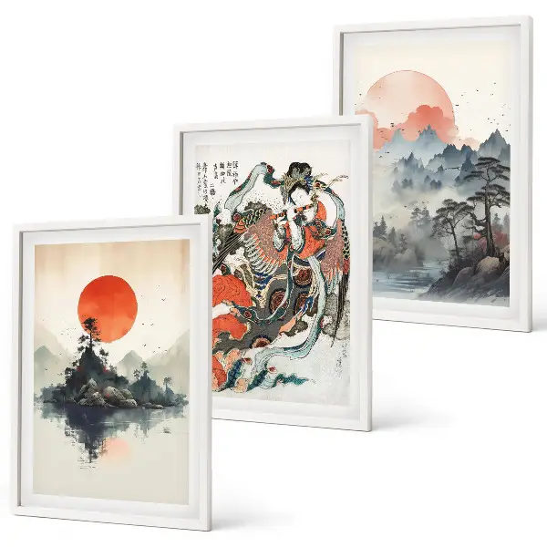 Sada obrazů do obývacího pokoje asijské japonské malby