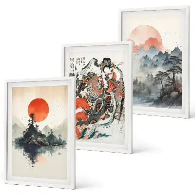 Sada obrazů do obývacího pokoje asijské japonské malby