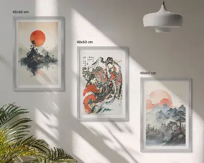Sada obrazů do obývacího pokoje asijské japonské malby