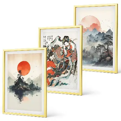Sada obrazů do obývacího pokoje asijské japonské malby