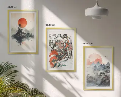 Sada obrazů do obývacího pokoje asijské japonské malby
