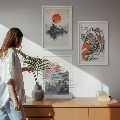 Sada obrazů do obývacího pokoje asijské japonské malby