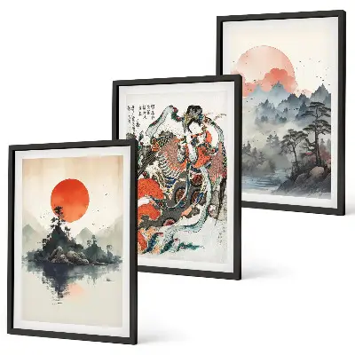Sada obrazů do obývacího pokoje asijské japonské malby