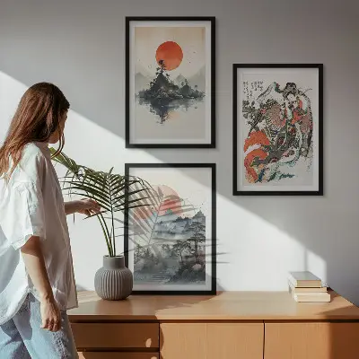 Sada obrazů do obývacího pokoje asijské japonské malby