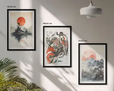 Sada obrazů do obývacího pokoje asijské japonské malby