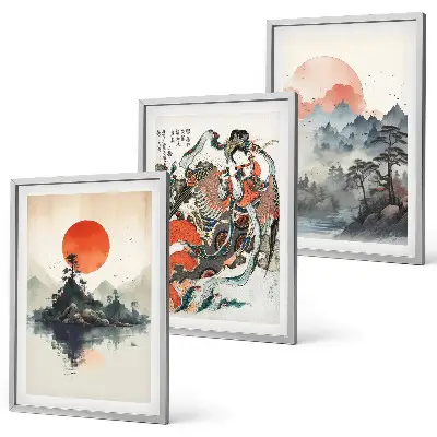 Sada obrazů do obývacího pokoje asijské japonské malby