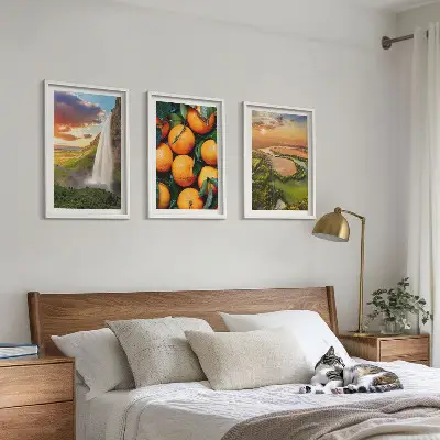 Sada obrazů do obývacího pokoje vodopád a oranžové hory
