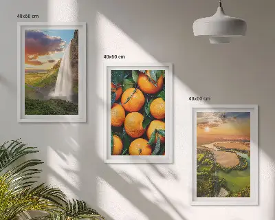 Sada obrazů do obývacího pokoje vodopád a oranžové hory
