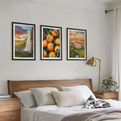 Sada obrazů do obývacího pokoje vodopád a oranžové hory