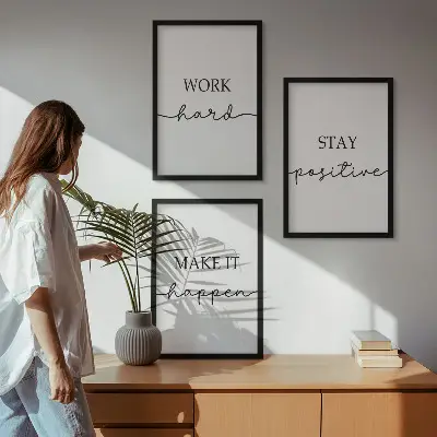Sada obrazů do obývacího pokoje s minimalistickými motivačními nápisy