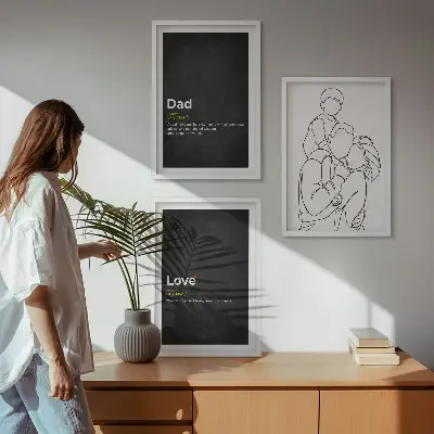 Sada obrazů do obývacího pokoje rodinné linie s motivem lásky a otcovství