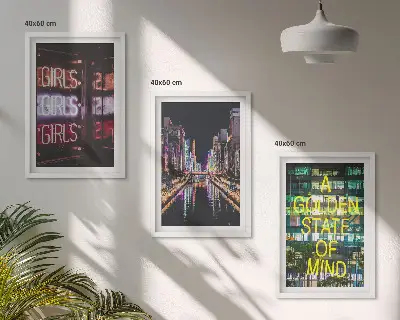 Sada 3 obrazů neonové nápisy řeka v noci