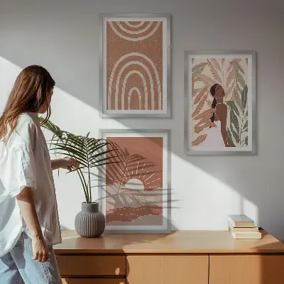 Sada 3 obrazů boho abstraktní tvary