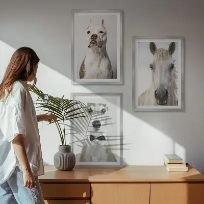 Sada 3 obrazů elegantní portréty psů a koní