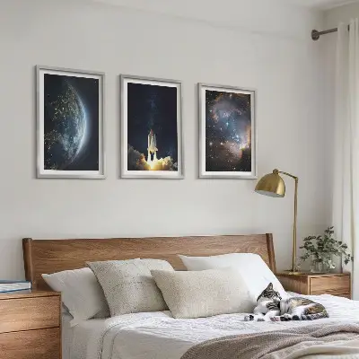 Sada obrazů do obývacího pokoje vesmír, Země, raketa a galaxie