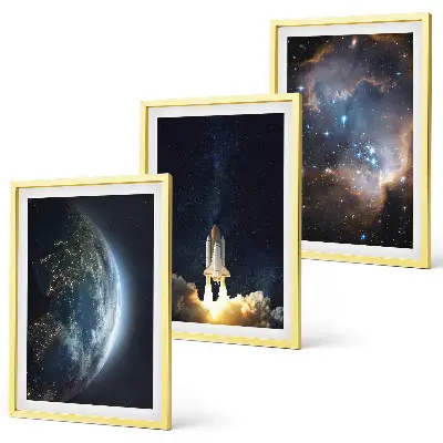 Sada obrazů do obývacího pokoje vesmír, Země, raketa a galaxie