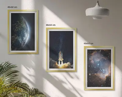 Sada obrazů do obývacího pokoje vesmír, Země, raketa a galaxie