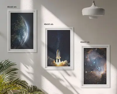 Sada obrazů do obývacího pokoje vesmír, Země, raketa a galaxie