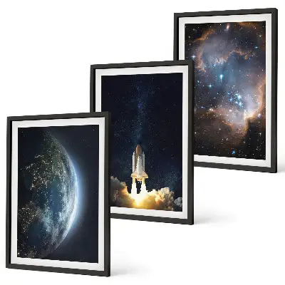 Sada obrazů do obývacího pokoje vesmír, Země, raketa a galaxie