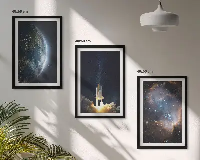 Sada obrazů do obývacího pokoje vesmír, Země, raketa a galaxie