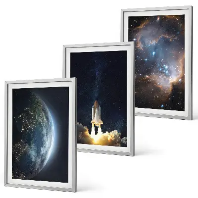 Sada obrazů do obývacího pokoje vesmír, Země, raketa a galaxie