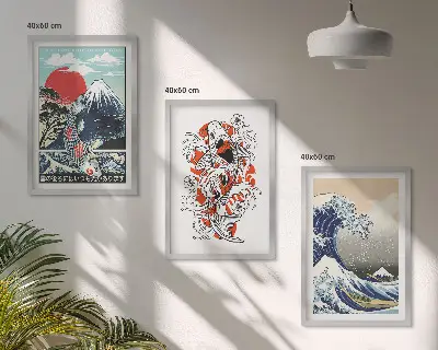 Sada obrazů do obývacího pokoje s motivem hor a japonské vlny