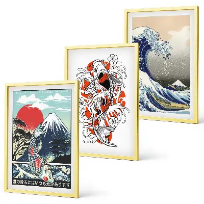 Sada obrazů do obývacího pokoje s motivem hor a japonské vlny