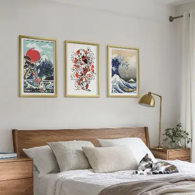 Sada obrazů do obývacího pokoje s motivem hor a japonské vlny
