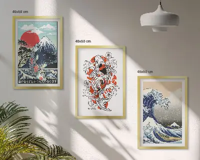 Sada obrazů do obývacího pokoje s motivem hor a japonské vlny