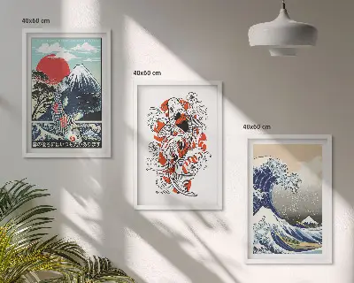 Sada obrazů do obývacího pokoje s motivem hor a japonské vlny