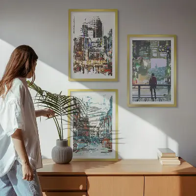 Barevné postavy moderních měst sada 3 obrazů